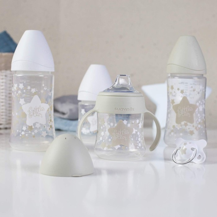 Coffret 4 Biberons + Sucette Suavinex Little Star Blanc Biberon
