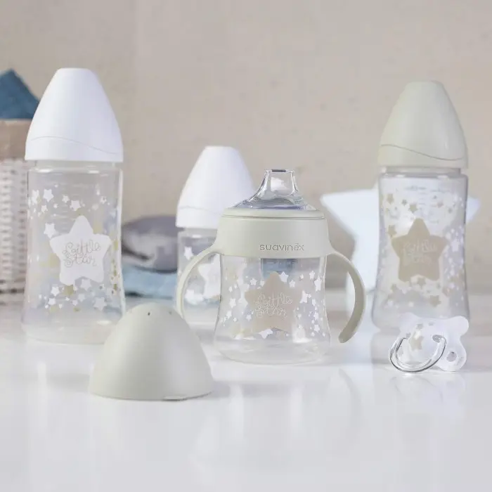 Coffret 4 Biberons + Sucette Suavinex Little Star Blanc Biberon