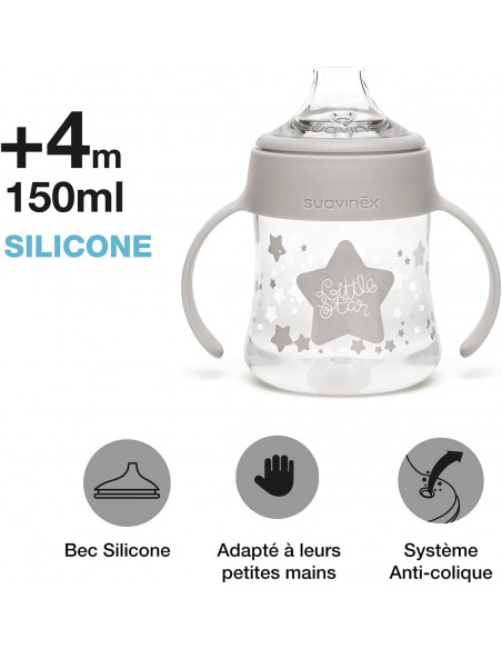 Coffret 4 Biberons + Sucette Suavinex Little Star Blanc Biberon