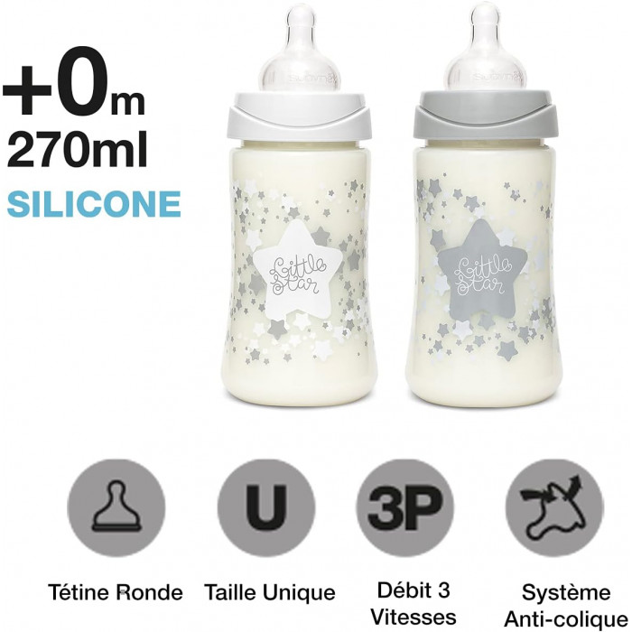 Coffret 4 Biberons + Sucette Suavinex Little Star Blanc Biberon