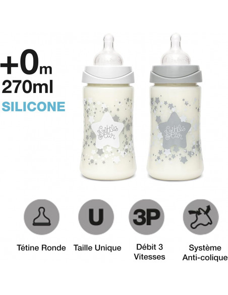 Coffret 4 Biberons + Sucette Suavinex Little Star Blanc Biberon