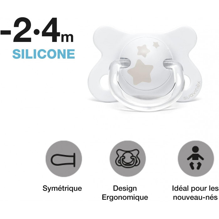 Coffret 4 Biberons + Sucette Suavinex Little Star Blanc Biberon