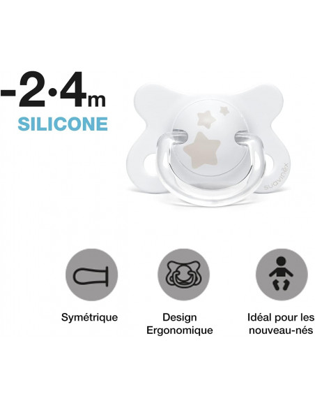 Coffret 4 Biberons + Sucette Suavinex Little Star Blanc Biberon