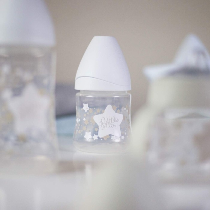 Coffret 4 Biberons + Sucette Suavinex Little Star Blanc Biberon