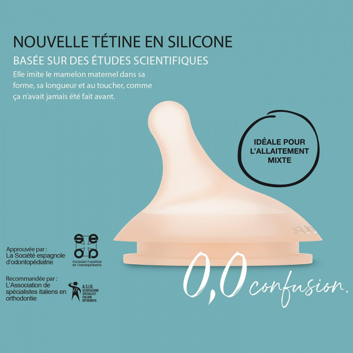 Biberon Suavinex anti-coliques Zero.Zero débit lent 180ml