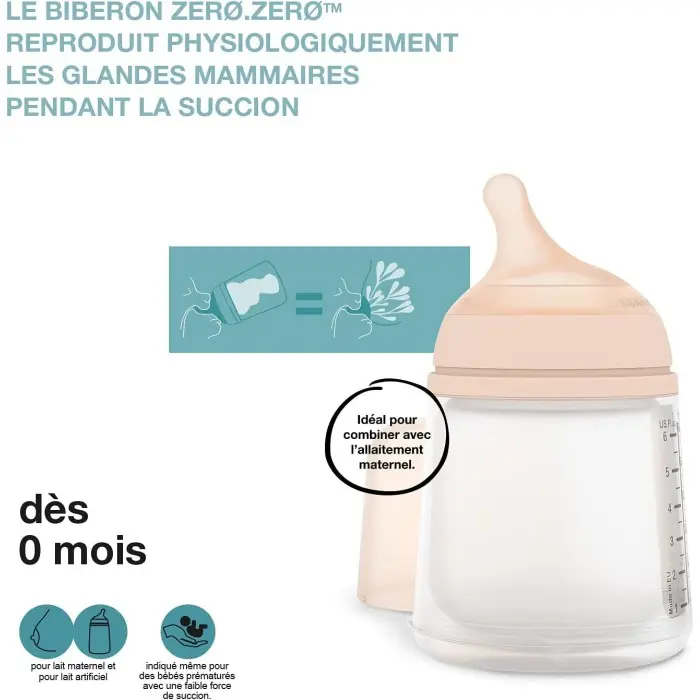 Biberon Suavinex anti-coliques Zero.Zero débit lent 180ml