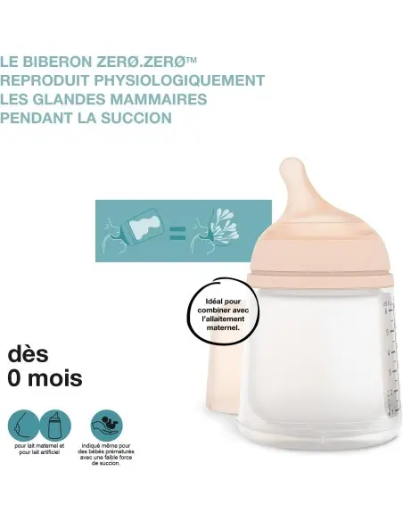 Biberon Suavinex anti-coliques Zero.Zero débit lent 180ml
