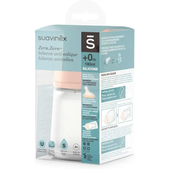 Biberon Suavinex anti-coliques Zero.Zero débit lent 180ml