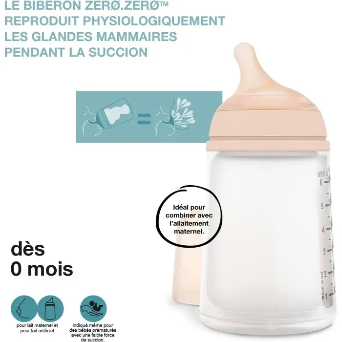 Suavinex Biberon Anti-Coliques Zero.Zero Débit Moyen 270ml