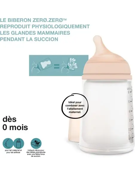 Suavinex Biberon Anti-Coliques Zero.Zero Débit Moyen 270ml