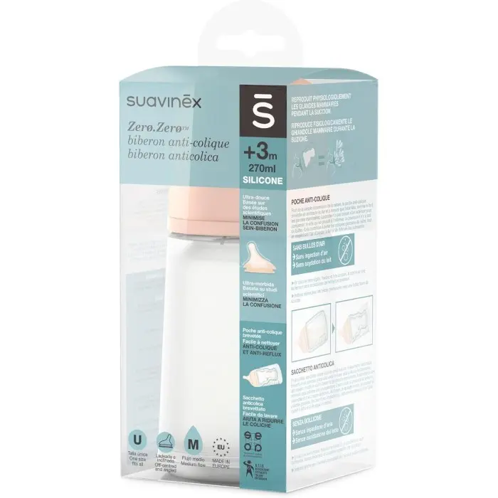 Suavinex Biberon Anti-Coliques Zero.Zero Débit Moyen 270ml