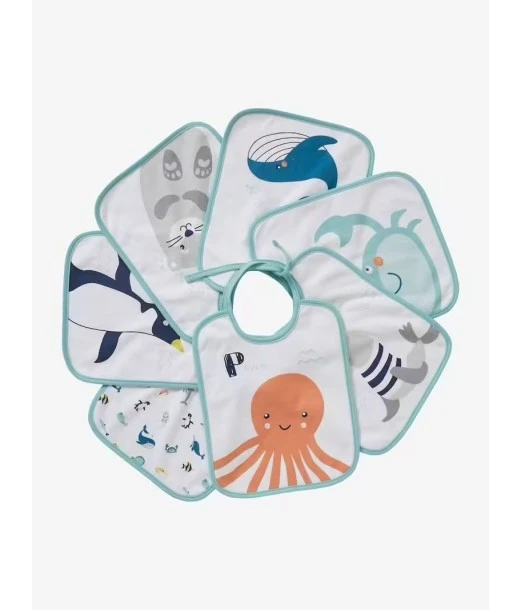 Baby bibs - pack of 7 printed bibs, white background
