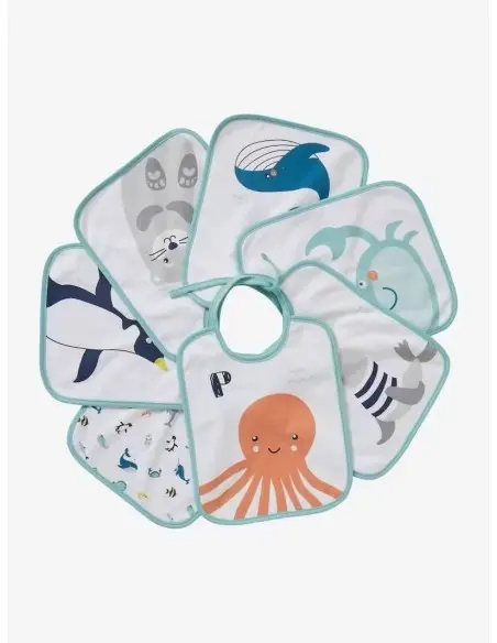 Baby bibs - pack of 7 printed bibs, white background