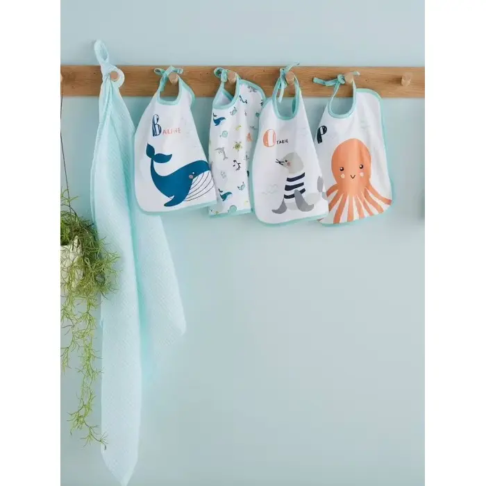 Bavoirs bébé - Lot de 7 bavoirs imprimés fond blanc Bavoir -