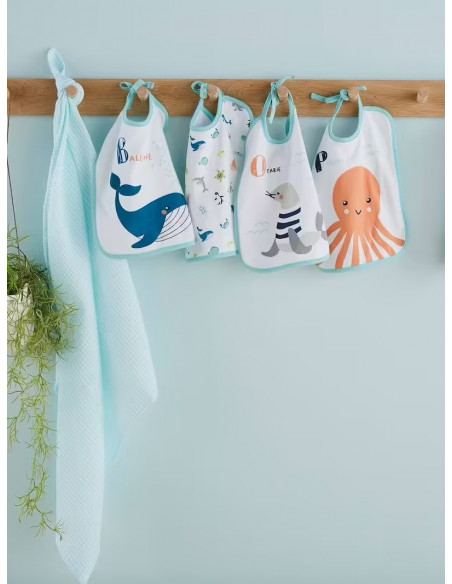 Bavoirs bébé - Lot de 7 bavoirs imprimés fond blanc Bavoir -