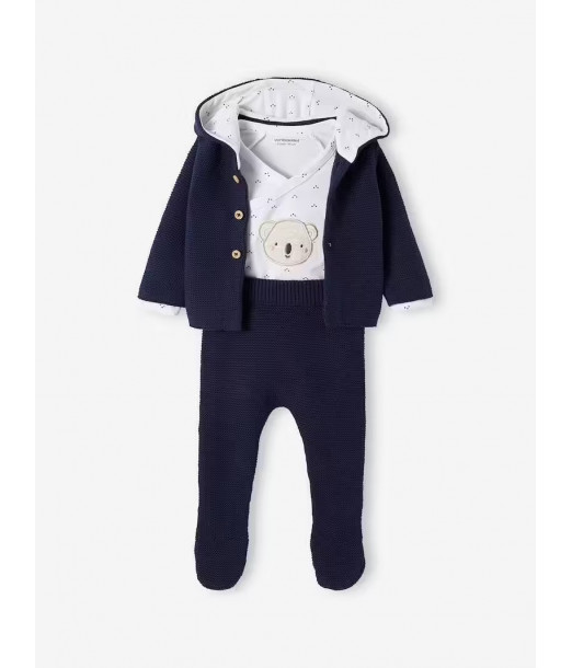 Ensemble naissance 3 pièces en point mousse 6m+ Bleu Marine