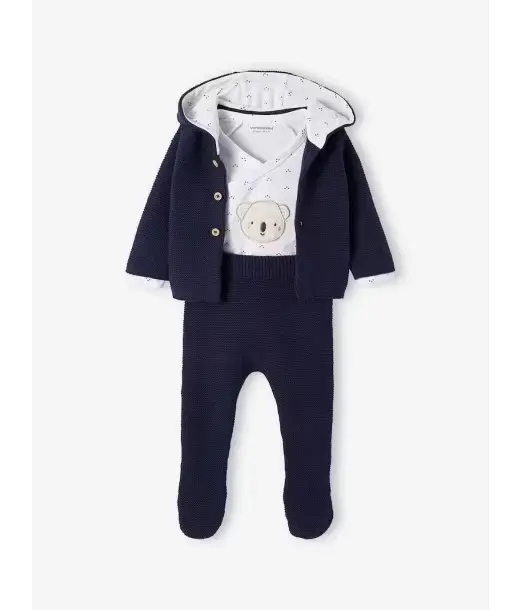 Ensemble naissance 3 pièces en point mousse 6m+ Bleu Marine