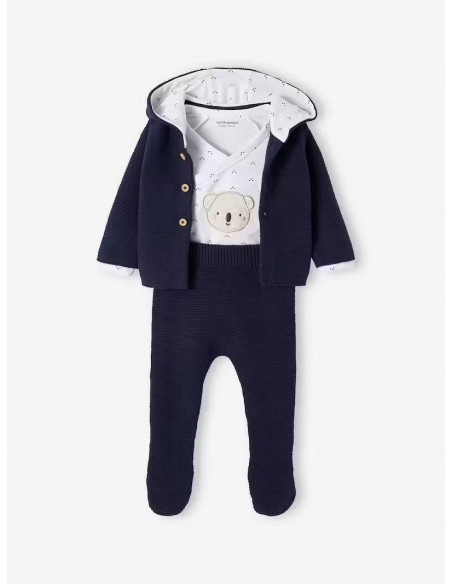Ensemble naissance 3 pièces en point mousse 6m+ Bleu Marine