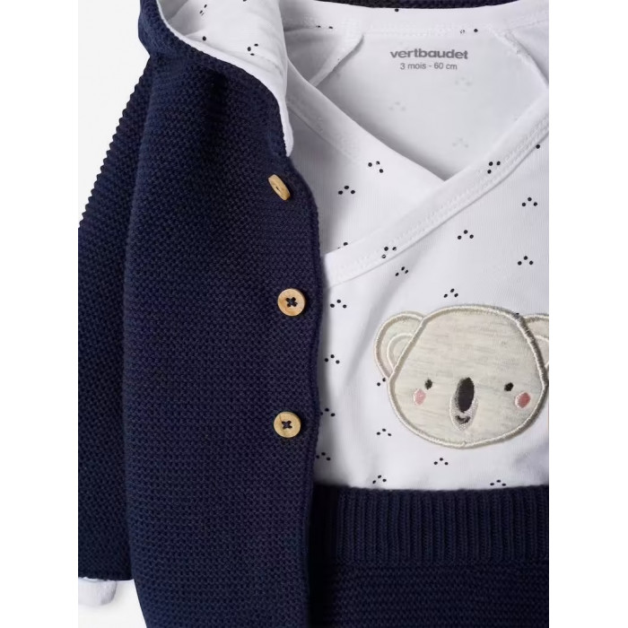 Ensemble naissance 3 pièces en point mousse 6m+ Bleu Marine