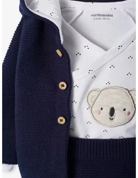 Ensemble naissance 3 pièces en point mousse 6m+ Bleu Marine