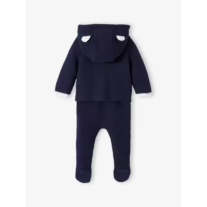 Ensemble naissance 3 pièces en point mousse 6m+ Bleu Marine