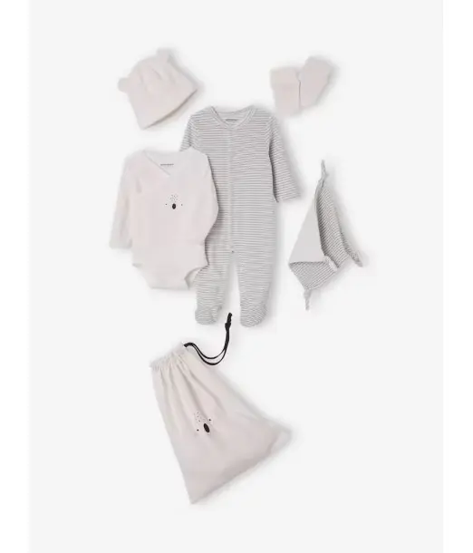 Kit naissance 6 pièces Rayé gris Coffret naissance -
