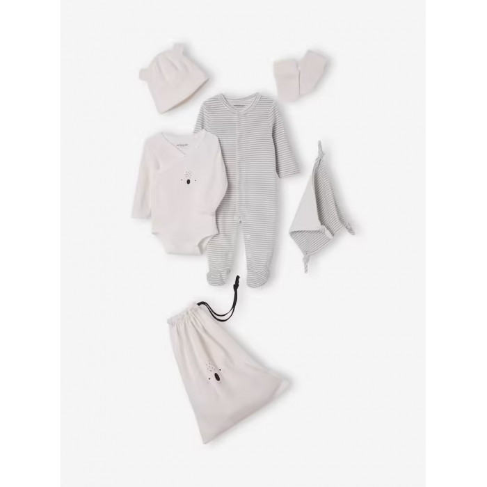 Kit naissance 6 pièces Rayé gris Coffret naissance -