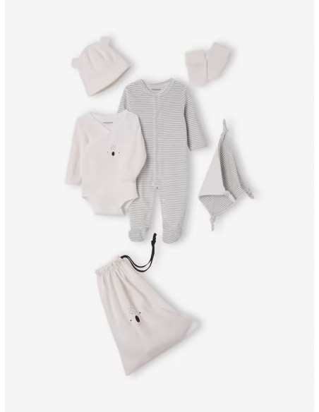 Kit naissance 6 pièces Rayé gris Coffret naissance -