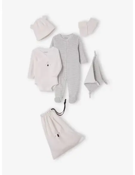 Kit naissance 6 pièces Rayé gris Coffret naissance -