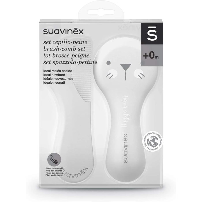 Suavinex set brosse et peigne pour bébés gris Brosse et Peigne 