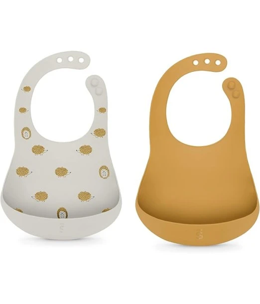 Suavinex pack of 2 waterproof silicone bibs with pocket, 4m+, Yellow