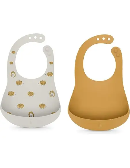 Suavinex pack of 2 waterproof silicone bibs with pocket, 4m+, Yellow