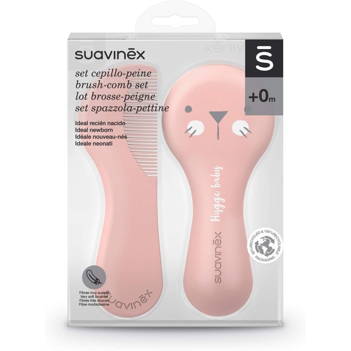 Suavinex Set brosse et peigne pour bébés - Rose Brosse et