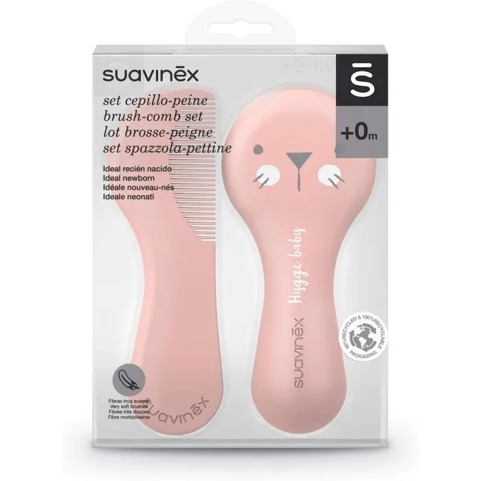 Suavinex Set brosse et peigne pour bébés - Rose Brosse et