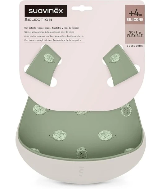 Suavinex pack of 2 waterproof silicone bibs with pocket, 4m+, Green 2