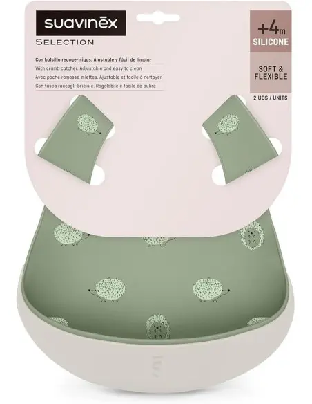 Suavinex pack of 2 waterproof silicone bibs with pocket, 4m+, Green — photo 2