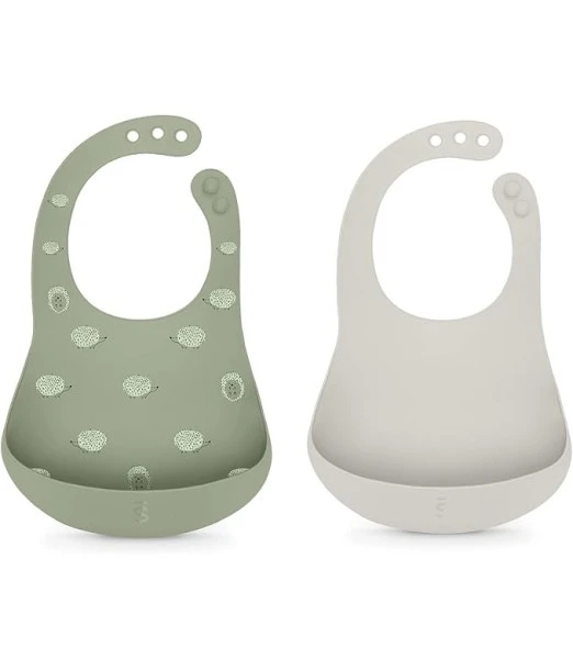 Suavinex pack of 2 waterproof silicone bibs with pocket, 4m+, Green