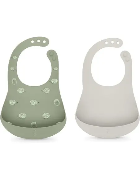 Suavinex pack of 2 waterproof silicone bibs with pocket, 4m+, Green