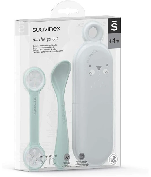 Suavinex On The Go cutlery set, pouch, spoon, napkin clip, from 4 months, Green 2