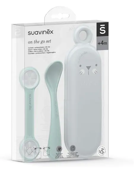 Suavinex On The Go cutlery set, pouch, spoon, napkin clip, from 4 months, Green — photo 2