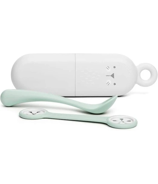 Suavinex On The Go cutlery set, pouch, spoon, napkin clip, from 4 months, Green