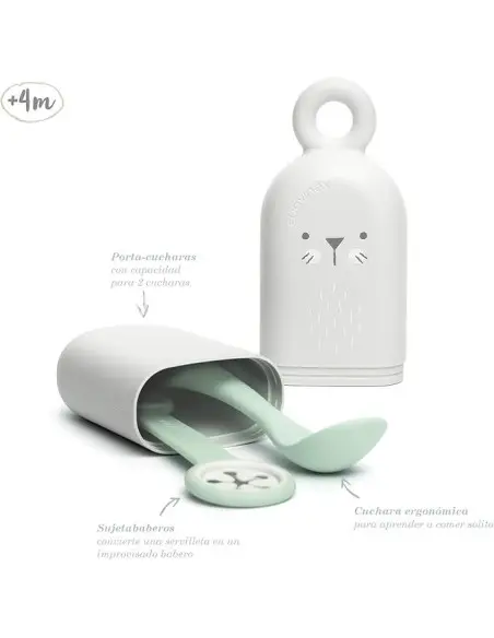 Suavinex On The Go cutlery set, pouch, spoon, napkin clip, from 4 months, Green — photo 3
