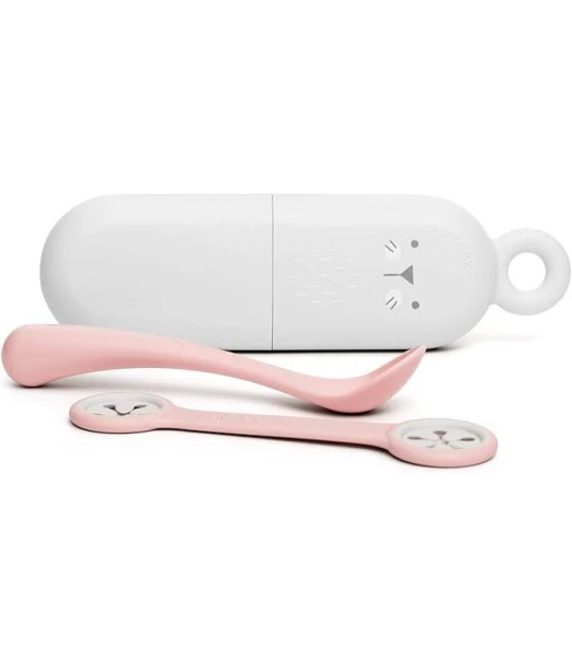 Suavinex On The Go cutlery set, case, spoon, napkin clip from 4 months, pink