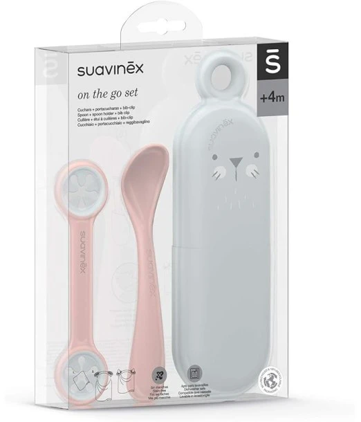 Suavinex On The Go cutlery set, case, spoon, napkin clip from 4 months, pink 2