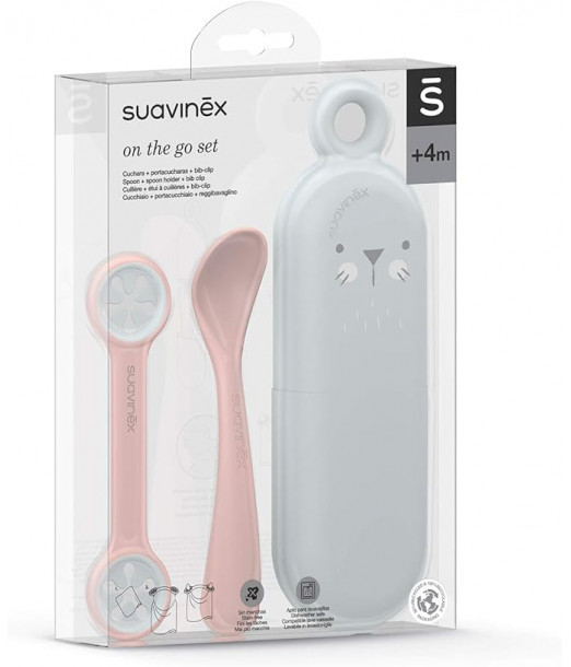 Suavinex Set Couverts On The Go. Set Étui, Cuillère, Attache Serviette 4m+ Vert au Maroc 2