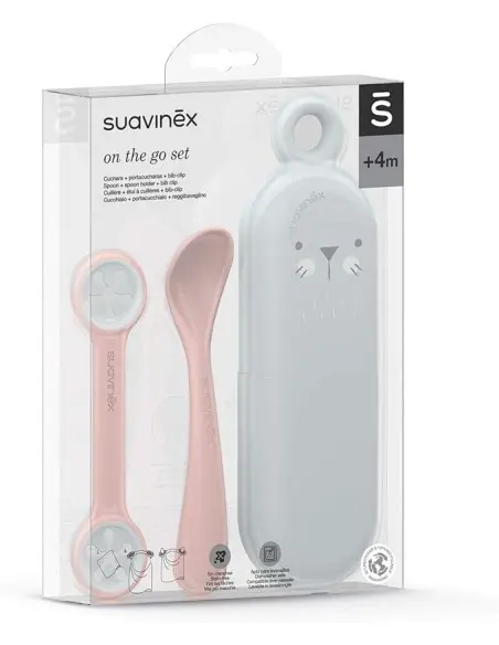 Suavinex On The Go cutlery set, case, spoon, napkin clip from 4 months, pink — photo 2