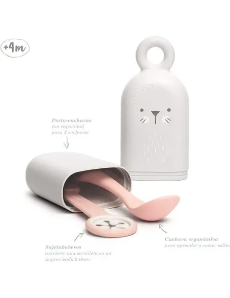 Suavinex On The Go cutlery set, case, spoon, napkin clip from 4 months, pink — photo 3
