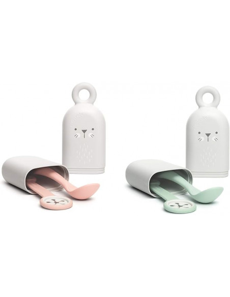 Suavinex Set Couverts On The Go. Set Étui, Cuillère, Attache Serviette 4m+ Rose dans Vaisselle bébé chez Baby And Mom Maroc