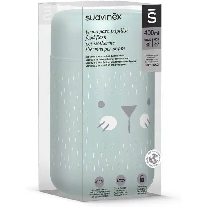 Suavinex Thermos Bébé en Acier Inoxydable Hermétique 400ml Vert