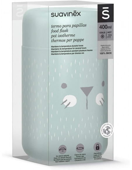 Suavinex Thermos Bébé en Acier Inoxydable Hermétique 400ml Vert